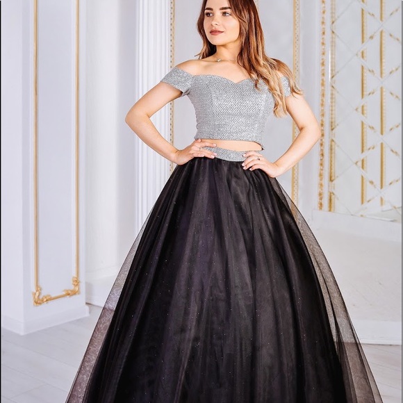 Silver top with maxi satin ball gown skirt dress - Picture 1 of 1